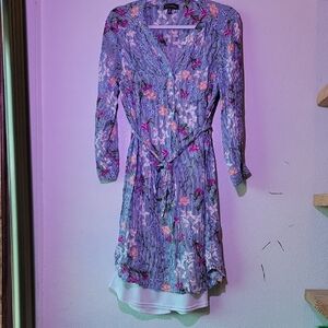 Luxology Blue and Pink Floral Long Sleeve Dress